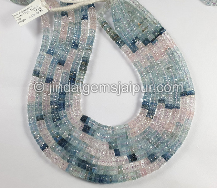 Multi Aquamarine Faceted Tyre Shape Beads