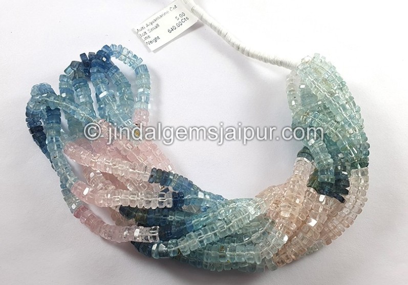 Multi Aquamarine Step Cut Bolt Shape Small Beads