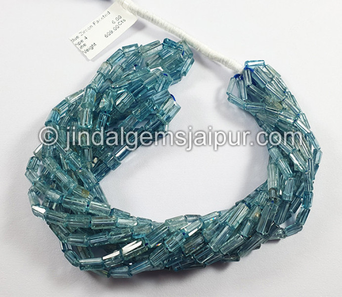 Blue Zircon Faceted Pipe Shape Beads