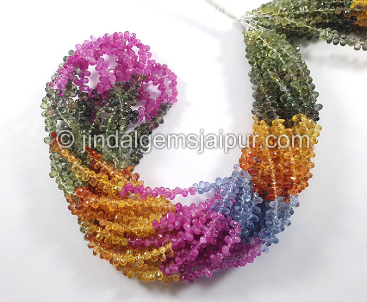 Natural Multi Sapphire Faceted Drops Shape Beads