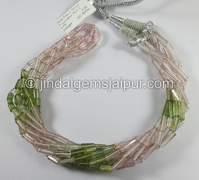 Muti Pink And Green Tourmaline Pipe Shape Beads