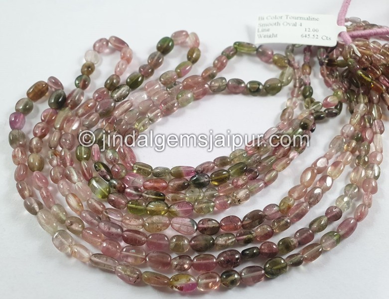 Bi Color Tourmaline Smooth Oval Beads