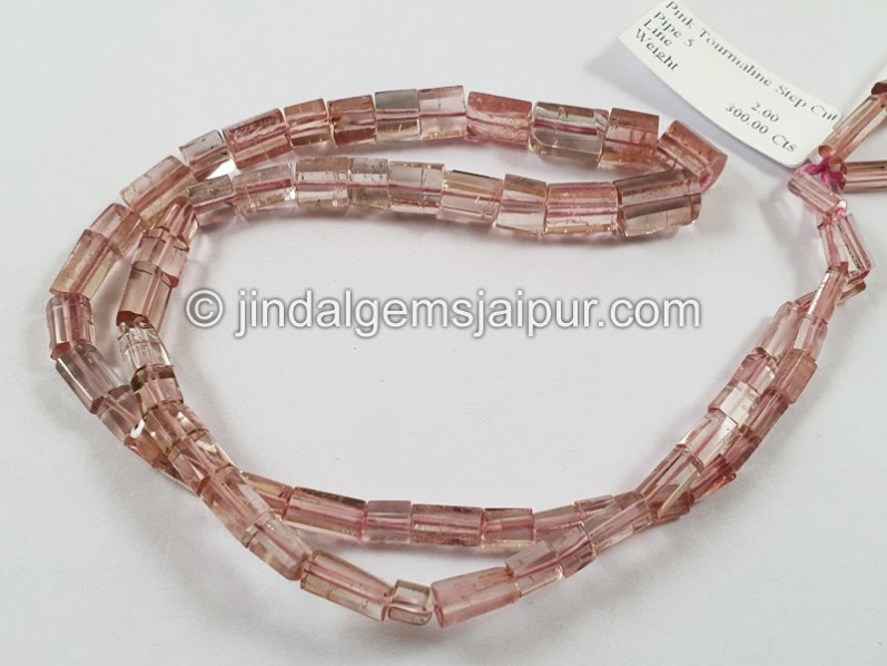 Pink Tourmaline Shaded Step Cut Cylinder Beads