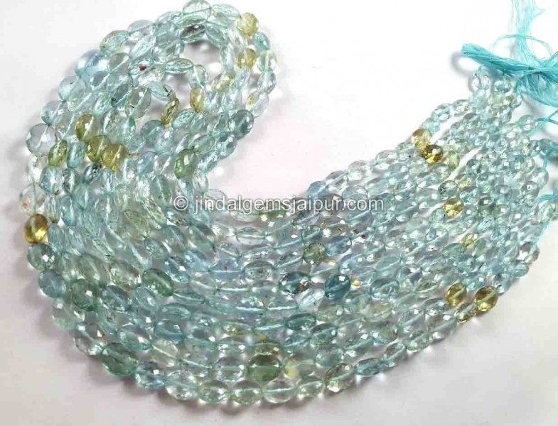 Multi Aquamarine Micro Cut Oval Beads