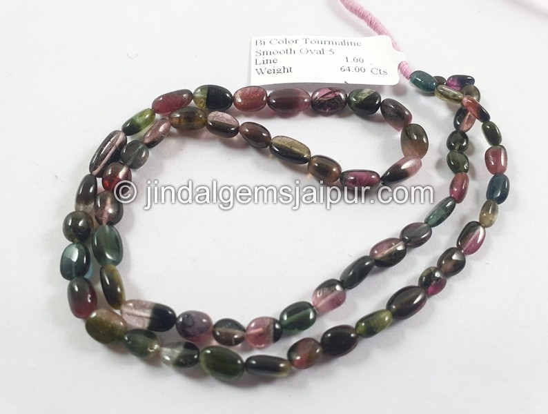 Bi Color Tourmaline Smooth Oval Beads