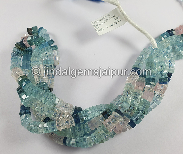 Multi Aquamarine Step Cut Bolt Shape Beads