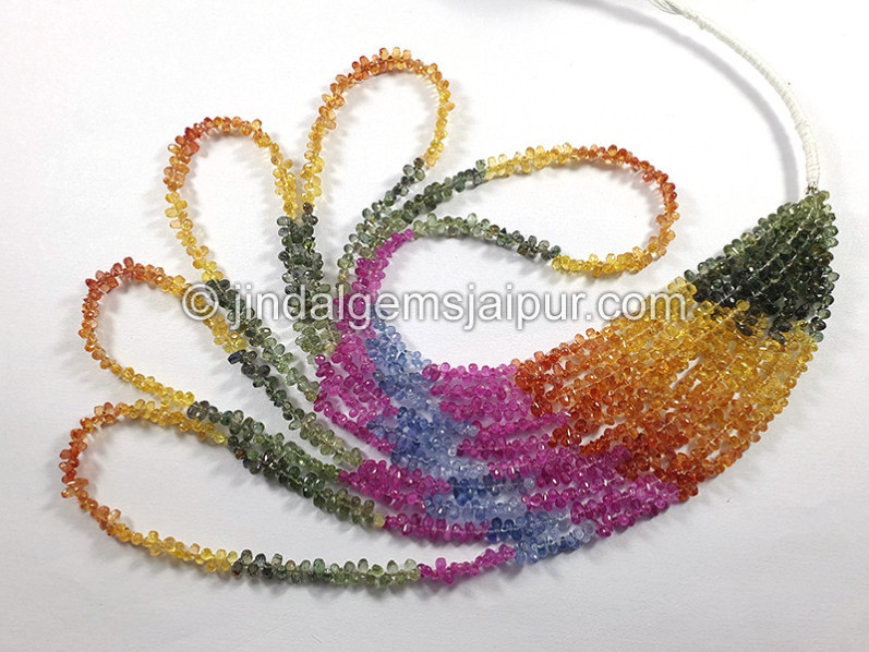 Natural Multi Sapphire Faceted Drops Shape Beads