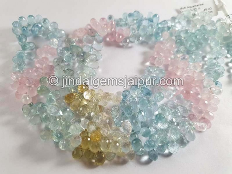 Multi Aquamarine Faceted Drops Shape Beads