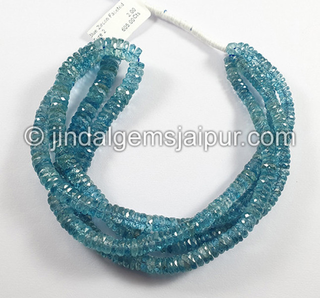 Blue Zircon Faceted Tyre Shape Beads