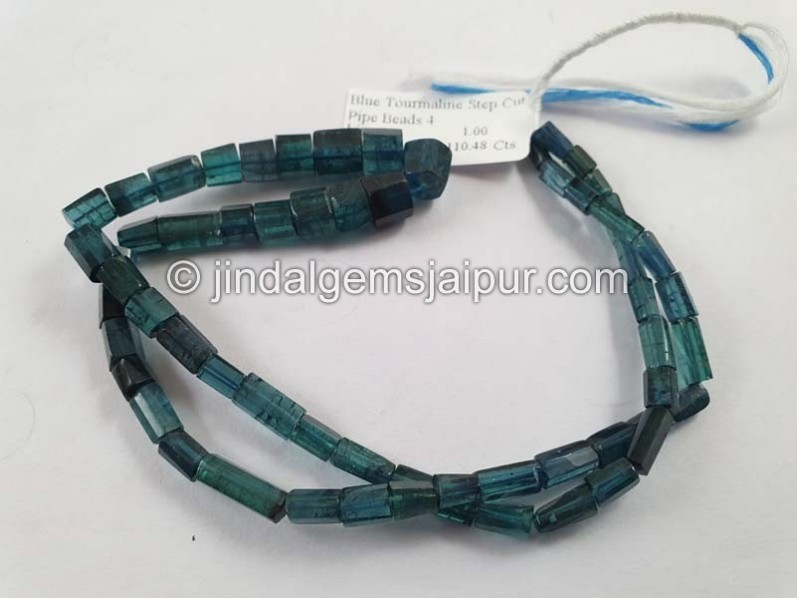 Blue Tourmaline Step Cut Pipe Beads