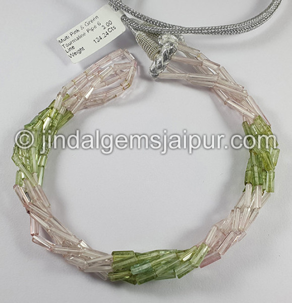 Muti Pink And Green Tourmaline Pipe Shape Beads