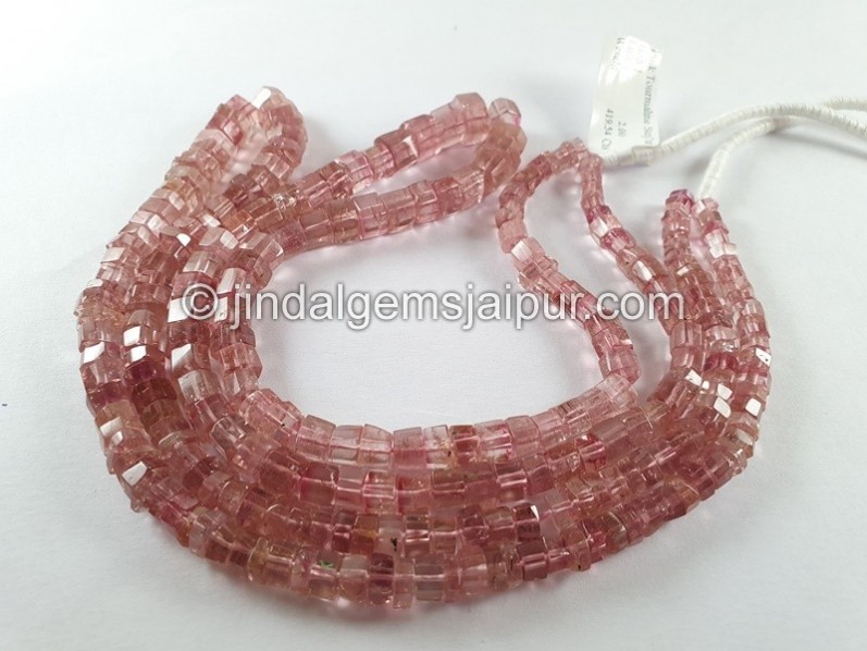 Pink Tourmaline Step Cut Bolt Beads