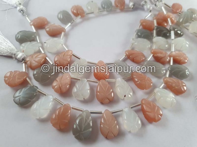 Multi Moonstone Carved Pear Beads