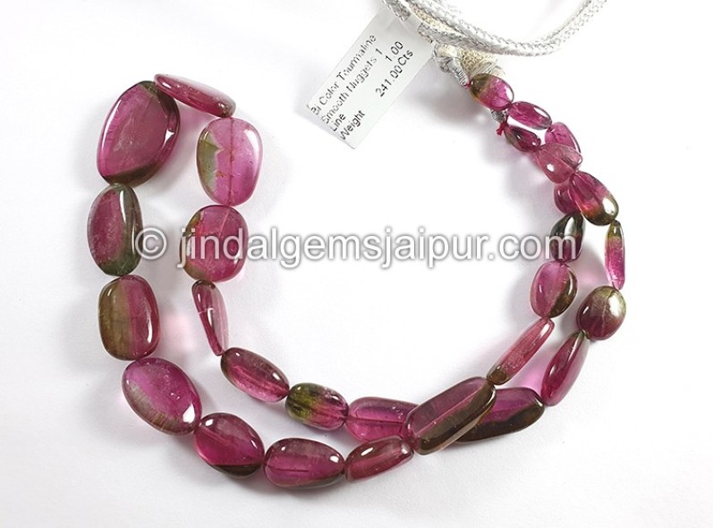 Bi Color Tourmaline Smooth Nuggets Shape Beads