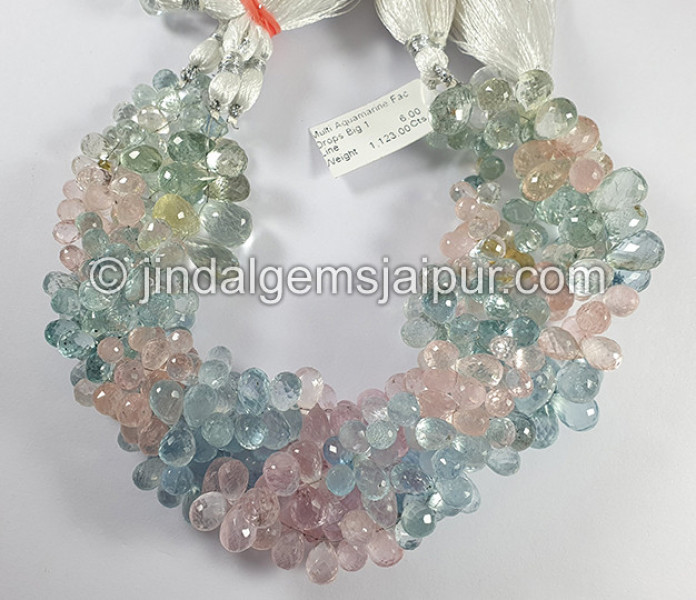 Multi Aquamarine Faceted Drops Shape Big Beads