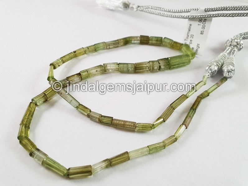Green Tourmaline Cut Pipe Shape Beads