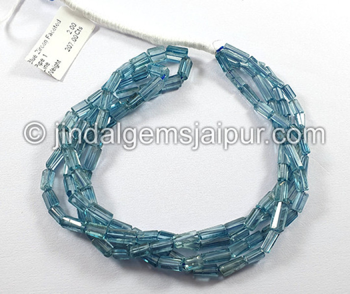 Blue Zircon Faceted Pipe Shape Beads