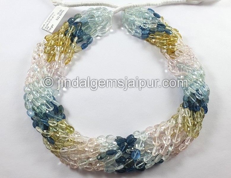 Multi Aquamarine Faceted Oval Shape Beads