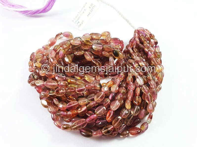 Bi Color Tourmaline Smooth Oval Shape Beads