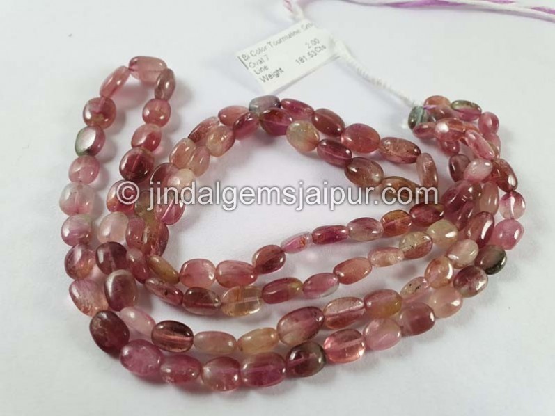 Bi Color Tourmaline Smooth Oval Beads