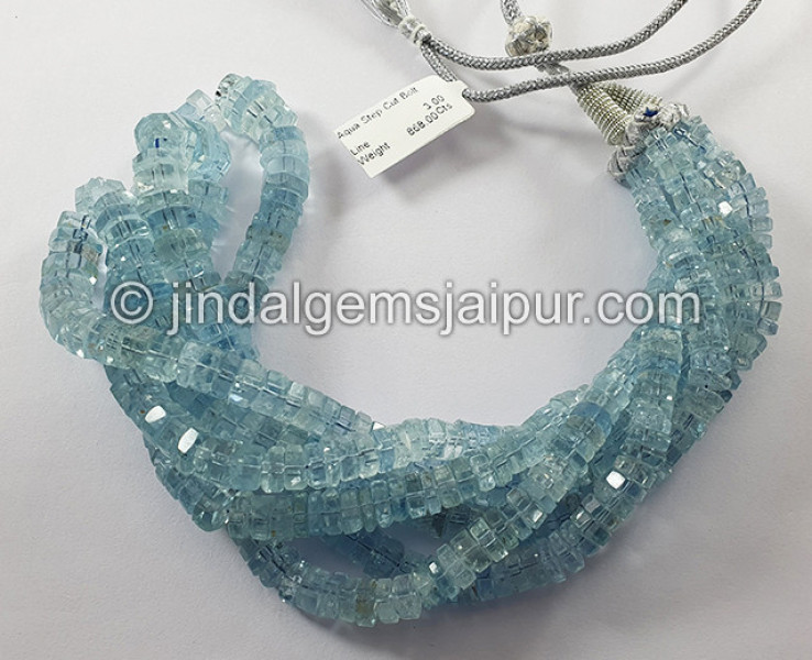Aquamarine Step Cut Bolt Shape Beads