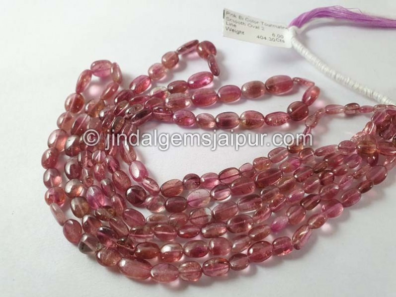 Pink Bi Color Tourmaline Smooth Oval Beads
