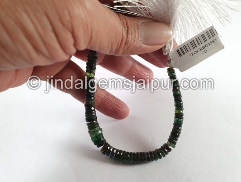 Green Tourmaline Faceted Tyre Beads