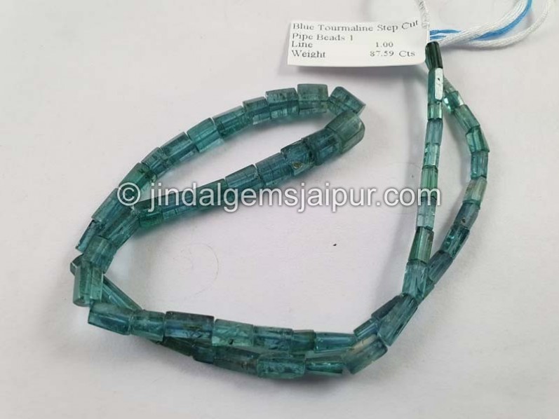 Blue Tourmaline Step Cut Pipe Beads