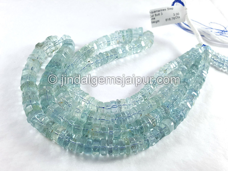Aquamarine Step Cut Bolt Shape Beads