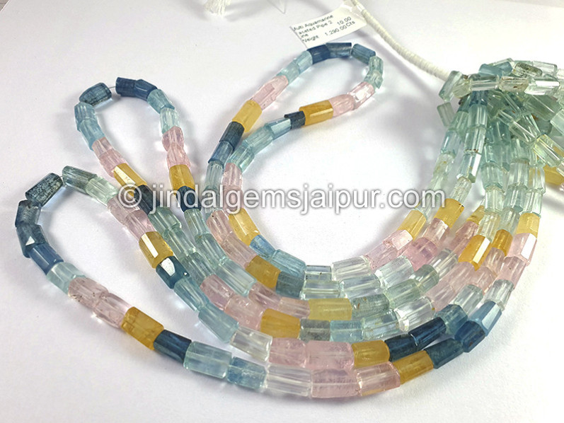 Multi Aquamarine Faceted Pipe Shape Beads