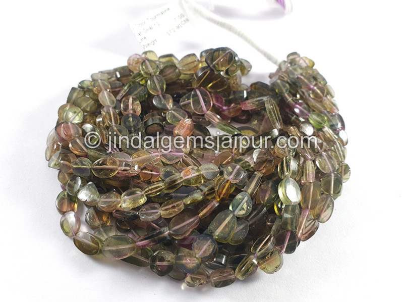 Bi Color Tourmaline Flat Oval Shape Beads