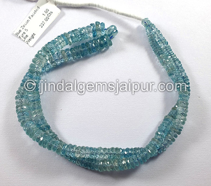 Blue Zircon Faceted Tyre Shape Beads