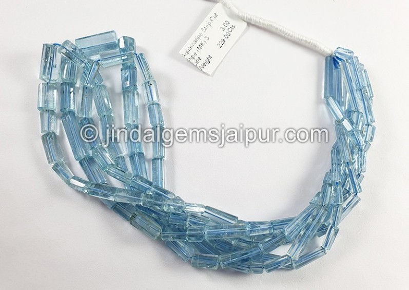 Aquamarine Step Cut Pipe Shape Beads