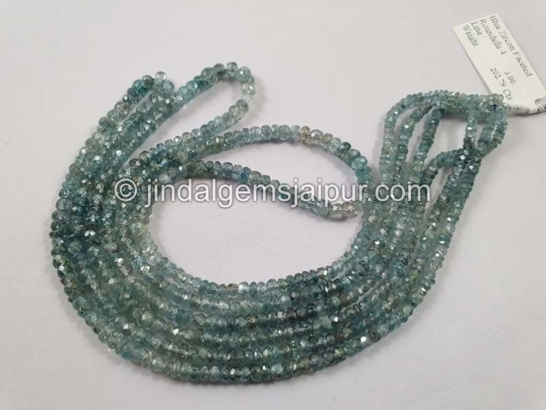 Natural Blue Zircon Shaded Faceted Roundelle Beads