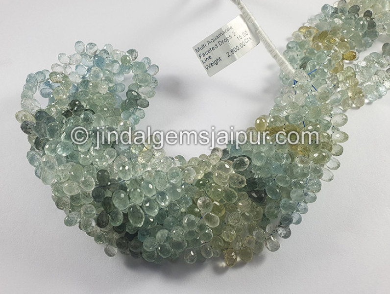 Muti Aquamarine Faceted Drops Shape Beads