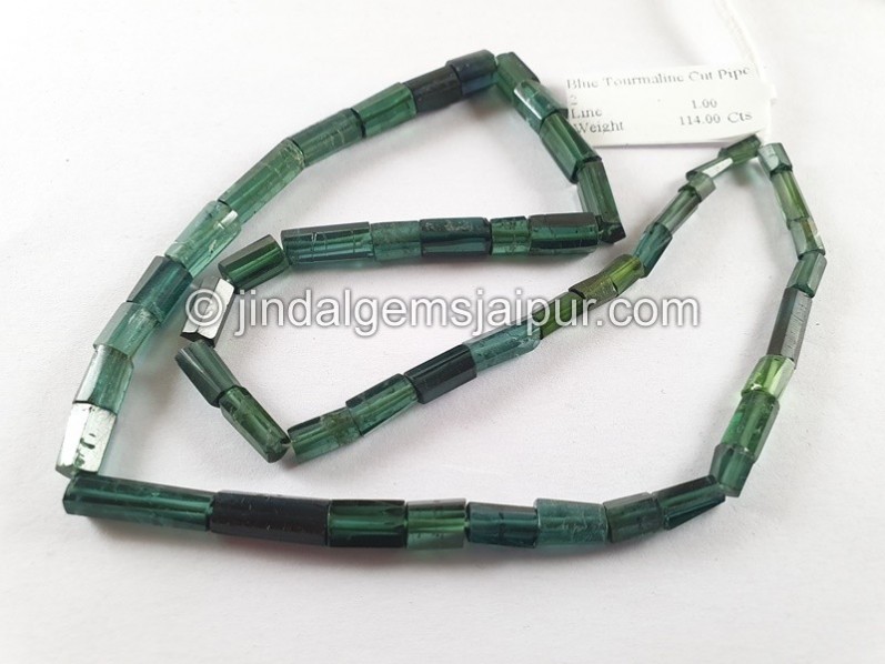 Blue Tourmaline Step Cut Pipe Beads
