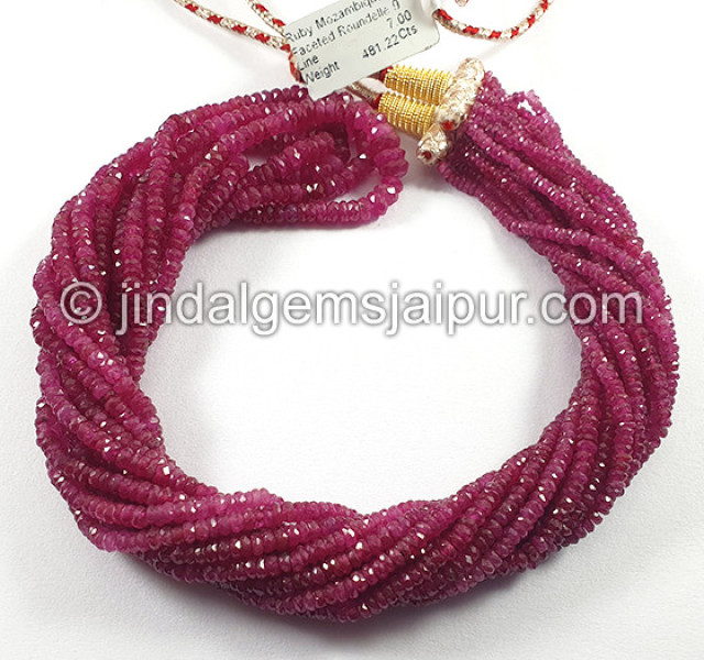 Ruby Mozambique Faceted Roundelle Shape Beads