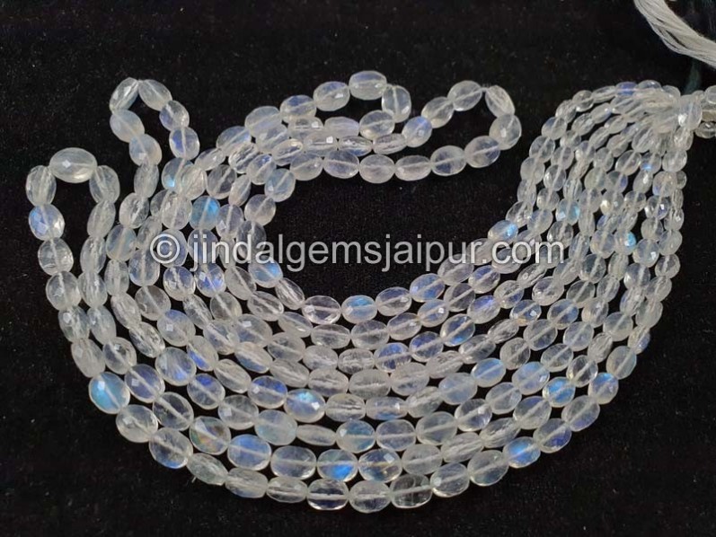 White  Rainbow Moonstone Faceted Oval Beads