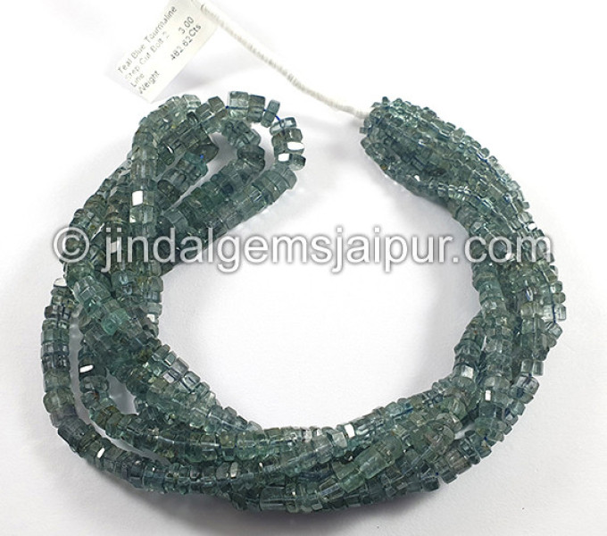 Teal Blue Tourmaline Step Cut Bolt Shape Beads