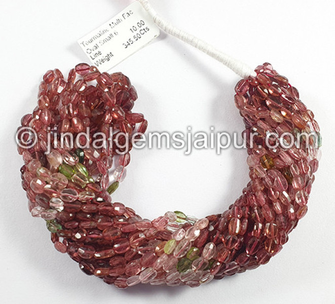 Multi Tourmaline Faceted Oval Shape Small Beads