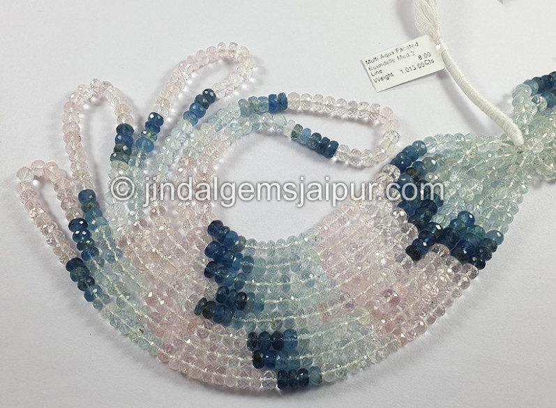 Multi Aquamarine Faceted Roundelle Shape Medium Beads