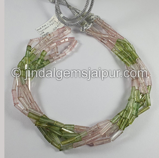 Muti Pink And Green Tourmaline Pipe Shape Beads