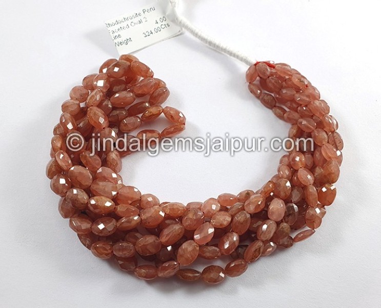 Rhodochrosite Peru Faceted Oval Shape Beads