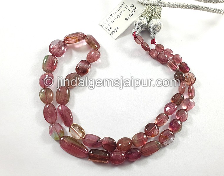 Bi Color Tourmaline Smooth Nuggets Shape Beads