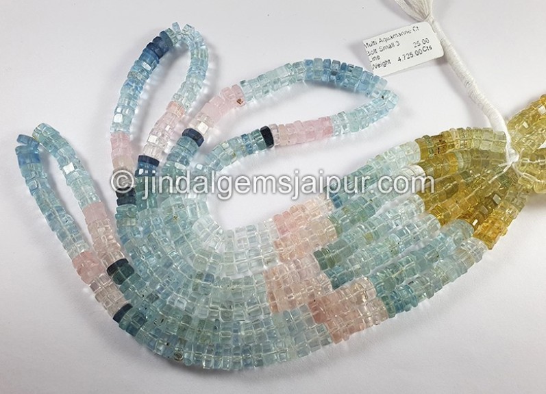 Multi Aquamarine Step Cut Bolt Shape Small Beads