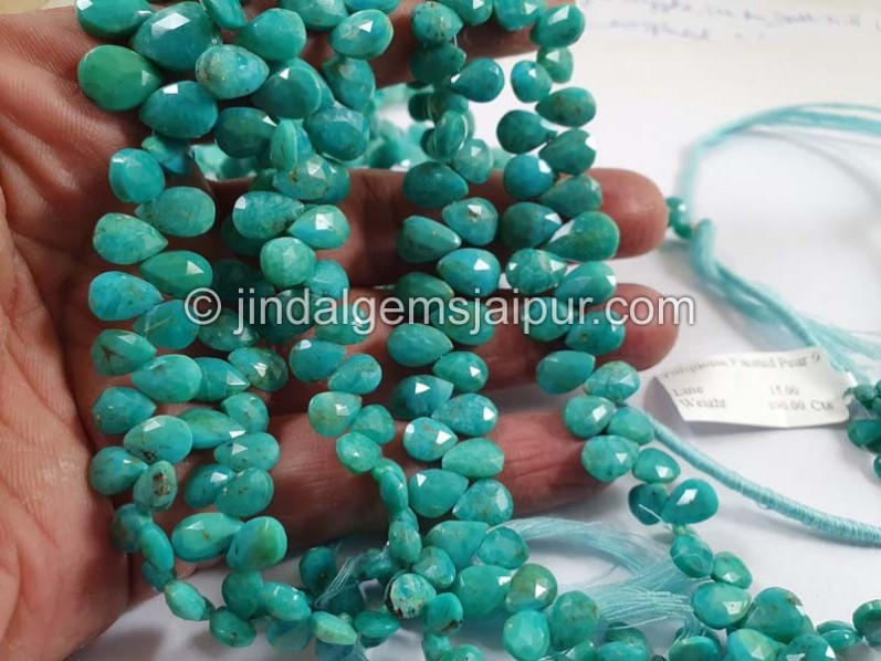 Natural Greenish Blue Turquoise Faceted Pear Shape Beads