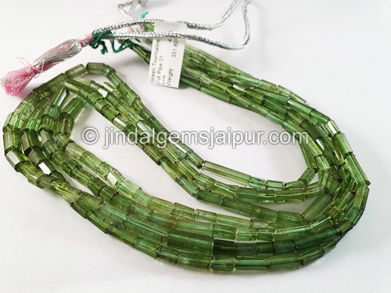 Green Tourmaline Cut Pipe Shape Beads