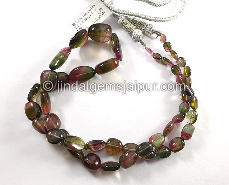 Bi Color Tourmaline Smooth Nuggets Shape Beads