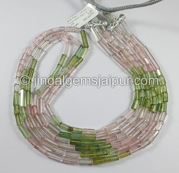 Muti Pink And Green Tourmaline Pipe Shape Beads
