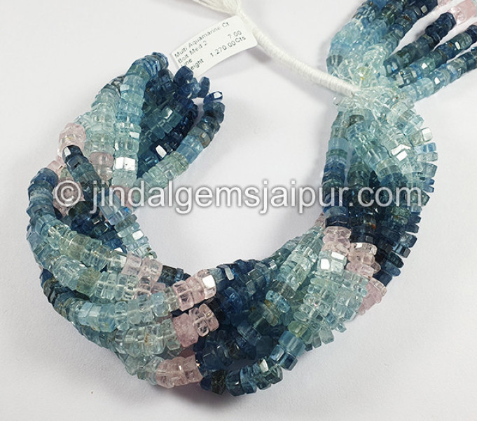 Multi Aquamarine Cut Bolt Shape Medium Beads